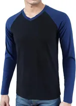 Comprar Buzo Camisetas Casuales De Manga Bicolor Cuello En V Grande