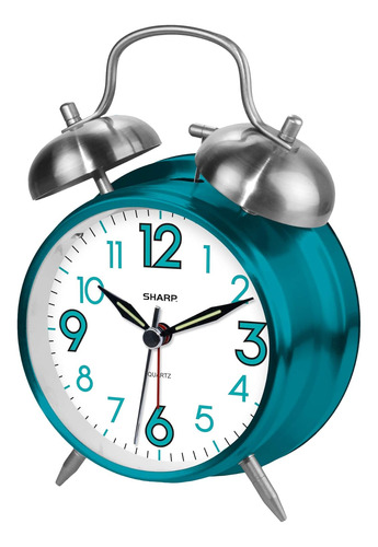 Spc851 Reloj Despertador De Campana Gemela, Verde Azulado