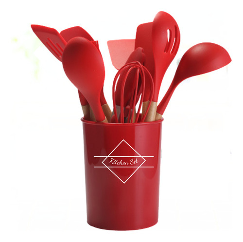 Set De Utensilios Para Cocina Por 12 Pzs Color Rojo