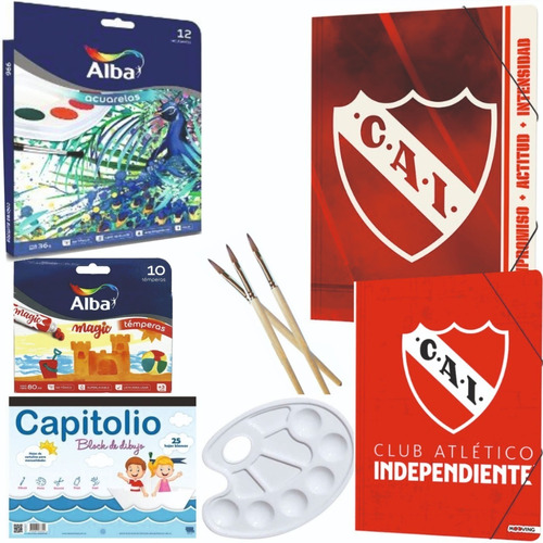 Kit Dibujo 51 Art. Independiente Temperas Acuarelas Pincel