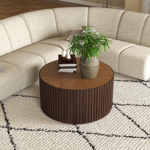 Povison Mesa Auxiliar Redonda De Madera Mesa De Centro