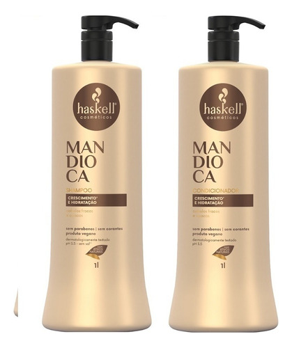  Kit Haskell Mandioca Shampoo 1 Litro + 1 Condicionador 1 Lt