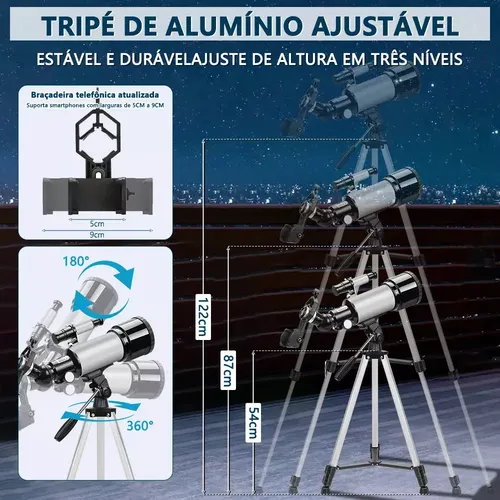 Telescópio Refrator 70mm Astronômico Tripé Portátil M40070 | Frete