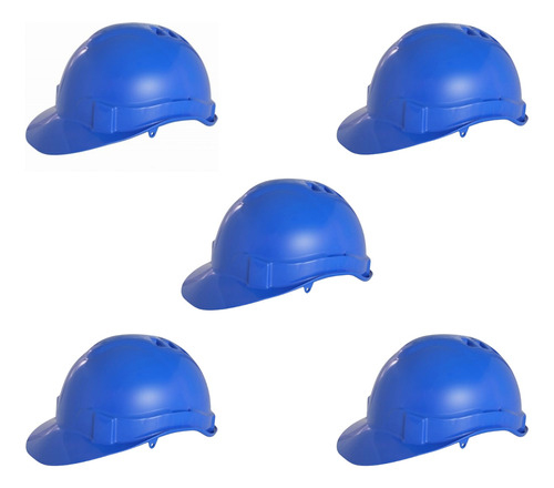 Kit 5 Capacete Segurança Obra Civil Com Suspensão Pinos Epi Cor Azul