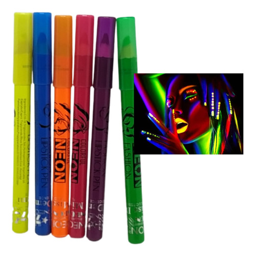 Crayon Neon Fluor Pack X 6 Tonos Bar Glitter Fiesta