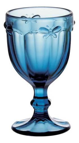 Taças Agua Vinho Em Vidro Azul Libélula 310ml Jogo 6 Unid