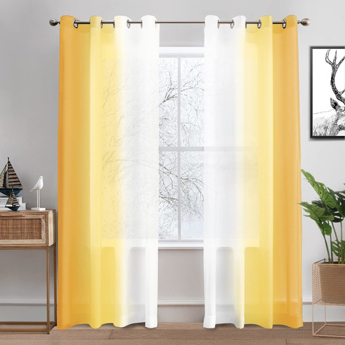   Yellow Ombre Sheer Curtains 84 Inches Long For Living...