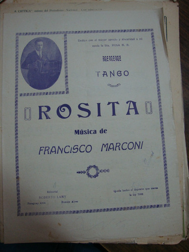 Partitura Para Piano. Rosita. Tango. Francisco Marconi