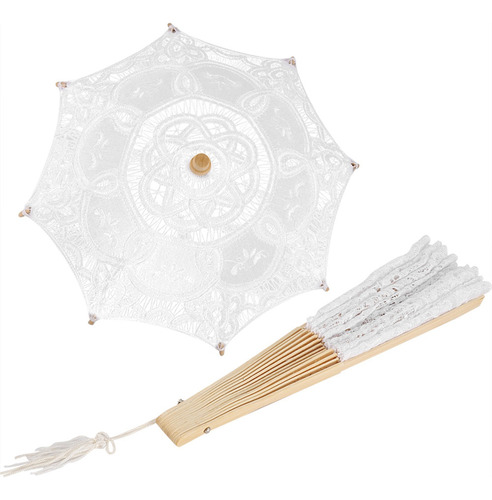 Paraguas De Encaje Nupcial+sombrilla De Abanico Para Fiesta