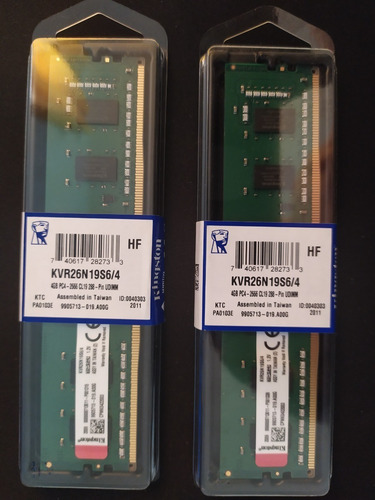Imagem 1 de 7 de Memória Kingston 8gb (2x4gb), 2666mhz, Ddr4 - Kvr26n19s6/4
