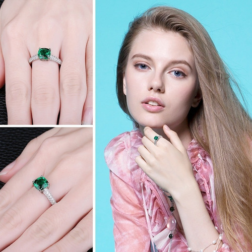 Anillo De Compromiso Esmeralda En Plata 925 Con Estuche