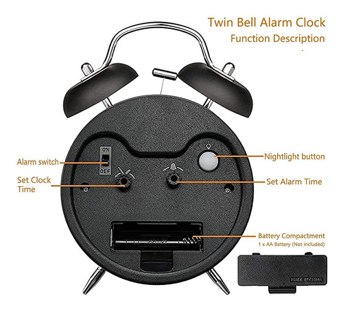 Reloj Despertador Analógico De 4 Pulgadas Con Luz Nocturna Blanco