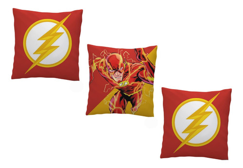 3 Almohadones 30x30 Cm Flash Justice League Superhéroe