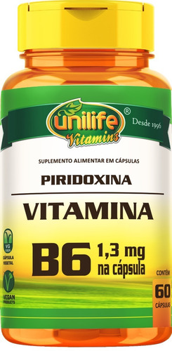 Vitamina B6 Piridoxina Com 60 Cápsulas - Unilife