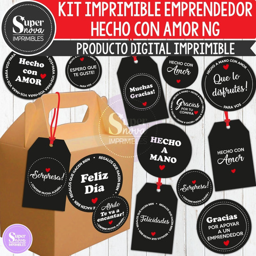 Kit Imprimible Emprendedor Hecho Con Amor N Tags Etiquetas