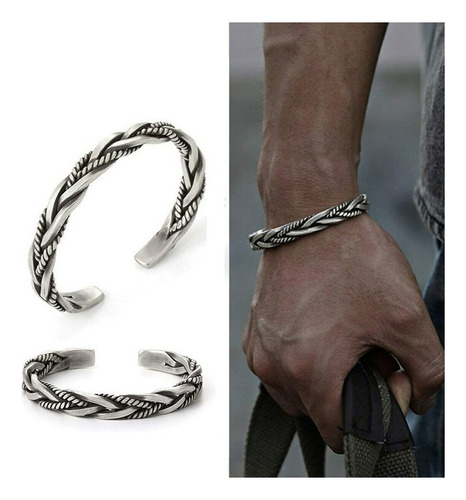 Pulsera Abierta Trenzada Hecha A Mano +2pcs Anillo Ajustable