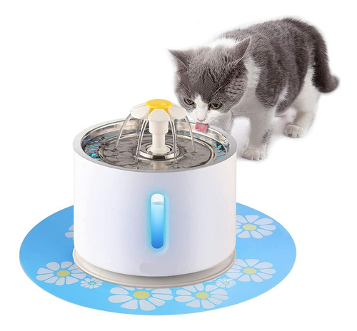 Fuente De Agua Para Gatos, 2.4l Acero Inoxidable Bebedero (