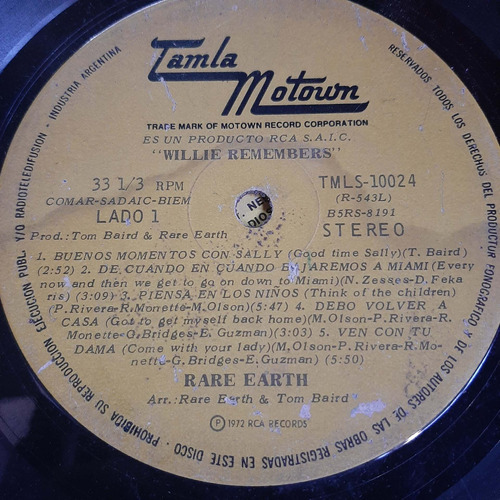 Sin Tapa Disco Rare Earth Willie Remembe - Libros Del Mundo