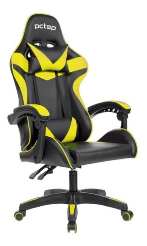 Imagem 2 de 3 de Cadeira de escritório Pctop Strike 1005 gamer preta e amarela com estofado de couro sintético