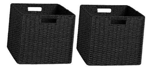 Cesta De Almacenamiento Tejida Plegable, Negro 2 Piezas