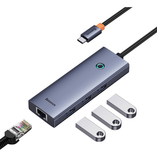 Hub Adaptador Baseus Multipuerto 4-en-1 Tipo C A Rj45+ 3 Usb