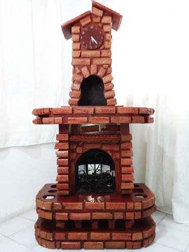 Chimenea Decorativa De Madera Con Reloj Analógico