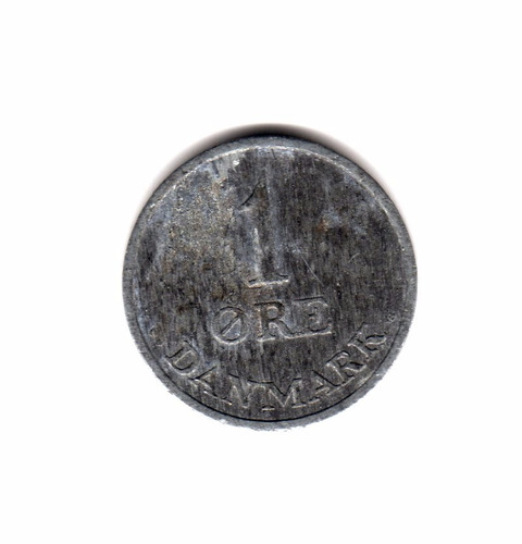 Moneda Dinamarca 1 Ore Año 1959 Km#839.2 Zinc