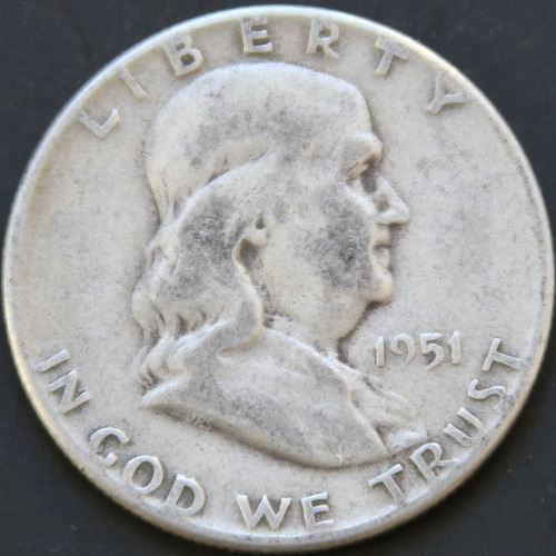 1951 P Moneda D Plata 50c Franklin Antigua Ley .90 Lote H259