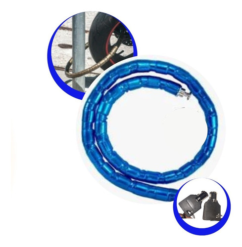 Cadeado Trava Anti Furto Motos Bike Estepe 22mm X 1 Metro Cor Azul