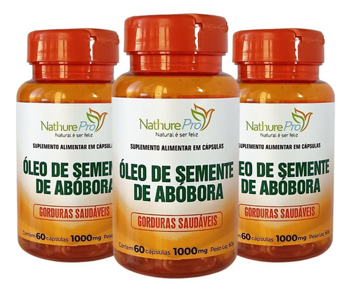 Kit 3 Óleo De Semente De Abóbora 60 Cápsulas 1000mg Sem Sabor