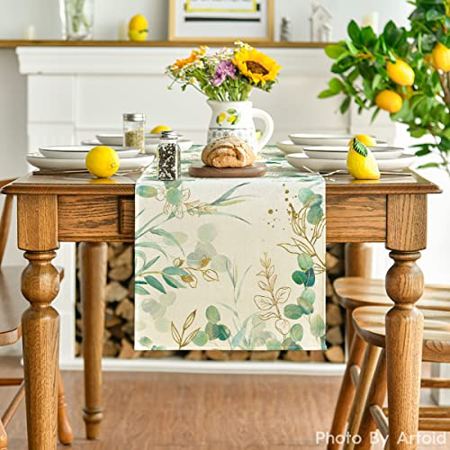 Camino De Mesa De Verano De Eucalipto Verde Beige 33 X 274 C