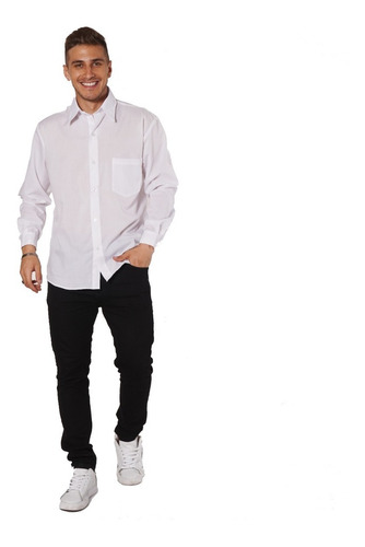 Camisa Manga Larga Lisa Hombre Variedad Colores Con Bolsillo