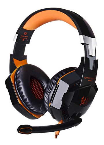 Fone de ouvido over-ear gamer Kotion Gamer G2000 preto e laranja com luz LED