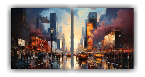 100x50cm Cuadro Paisaje Calle Time Square Manhattan Flores