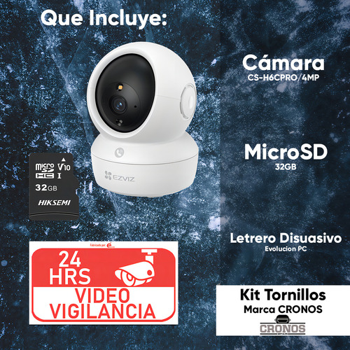 Ezviz Mini Cámara De Seguridad H6cpro-plus-32 Ip Pt 4 Mp Conexión Wi-fi + Seguimiento Inteligente Con Audio De Dos Vías Visión Panorámica Memoria Mircrods De 32gb Ideal Para Uso En Interior