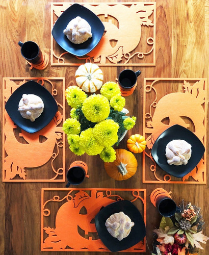 Set De 4 Portavasos De Fieltro Calabaza Halloween