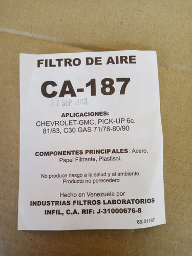 Filtro De Aire Ca-187 Chevrolet Pick-up 81/83 C30 71 Al 90