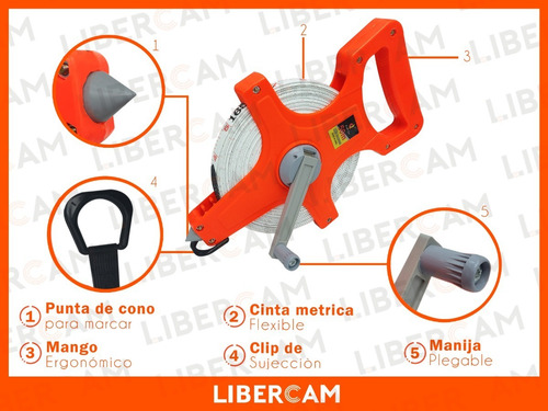 Imagen 7 de 10 de Cinta Metrica Agrimensor 50 Metros Flexible Plegables Manija