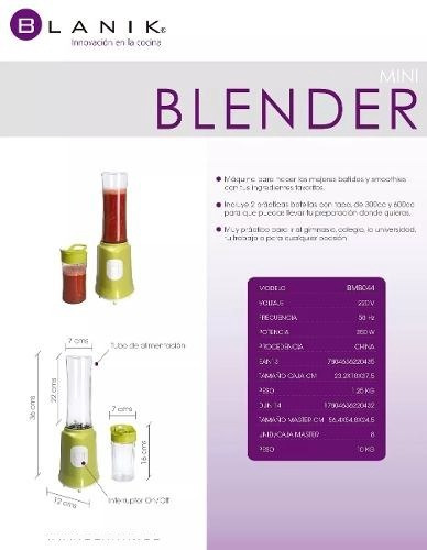 Imagen 8 de 9 de Licuadora Batidora Personal 2 Vasos Mini Blender Blanik