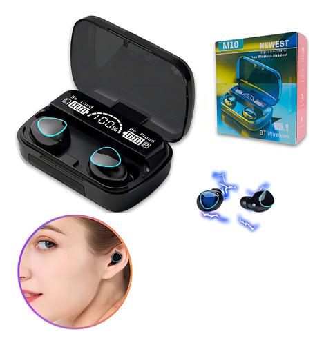 Auriculares Bluetooth M10 compatibles con Samsung Xiaomi iPhone, color negro y azul claro