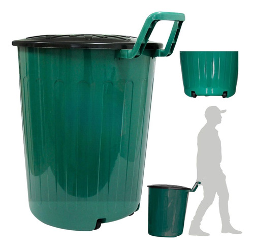 Cesto De Lixo Lixeira Grande Verde Com Tampa Preta E Rodas