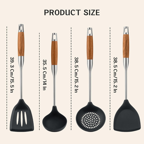 Espátula Wok De Silicona, Espátulas Ranuradas, Cucharón, Jue