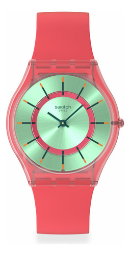 Reloj Swatch Minty Mango Dream Ss08p111 Correa Rojo Bisel Naranja Fondo Verde