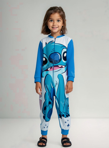Pijama Stitch Enterito Micropolar Disney Para Niñas Celeste Liso 10