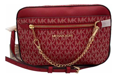 Michael Kors Crossbody Monograma Rojo/dorado Nueva,original