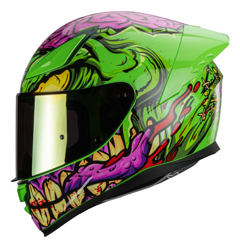 Casco Moto Integral HAX ONIX Monster Verde Rosado Brillante Certificado DOT Talla XL (61-62Cm)