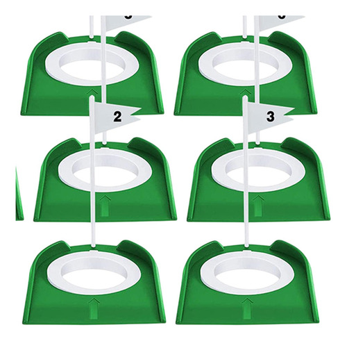9x Golf Putting Cup Hole Train Aid, W/ Flag Putter Verde