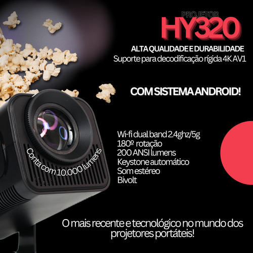 Projetor Hy320 Mini 4k Android 13 Wi-fi Bluetooth Cinema
