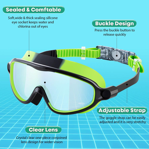 Gafas De Natacion Portzon Wide View, Unisex Para Ninos An...