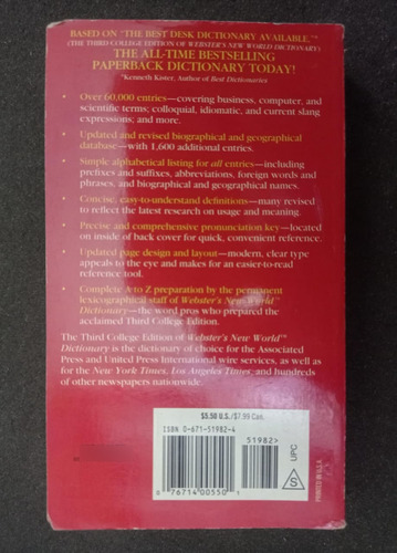 Webster's New World Dictionary - Pocket B00k (Usado)